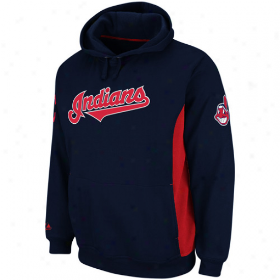 Majestic Cleveland Indians Ca0tain Pullover Hoodie Sweatshirt - Navy Blue