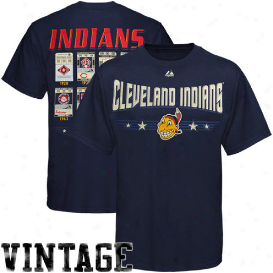 Majestic Clevrland Indians Cooperstown Collection Baseball Tickets T-shirt - Navy Blue
