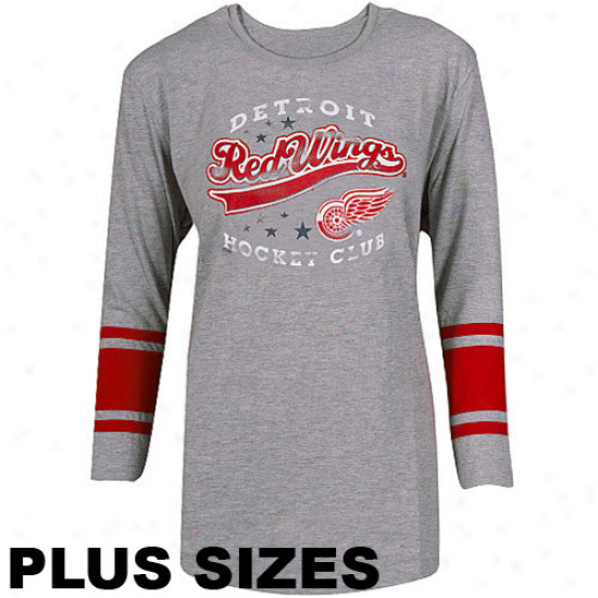 Elevated Detroit Red Wings Ladies Hockey Club Three-quarter Sldeve Plus Size T-shirt - Ash-red