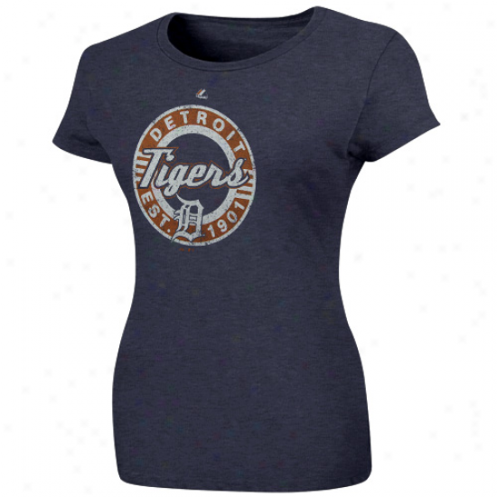 Majestic Detroit Tigers Ladies Retroized Heathered T-shirt - Navy Blue