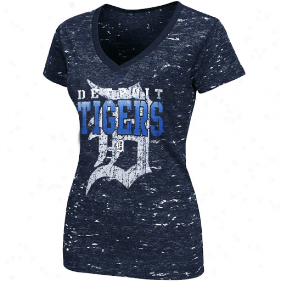 Majestic Detroit Tigers Ladies Topaz Haze Fazhion T-shirt - Navy Blue