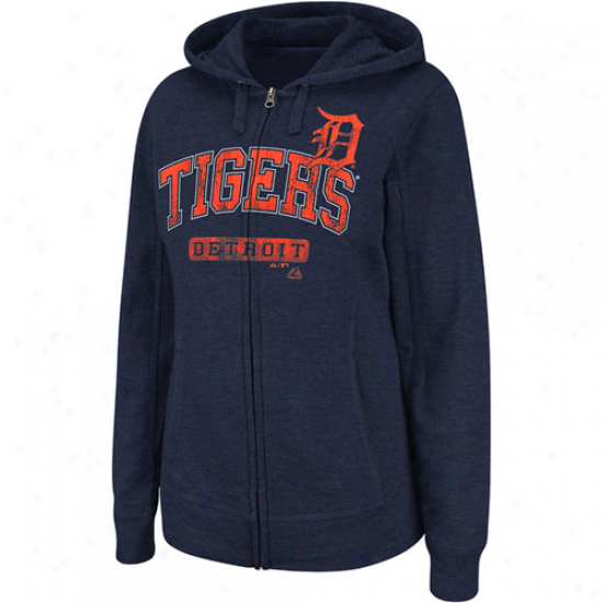 Majestci Detroit Tigers Real Flava Full Zip Heathered Hoodie - Navy Blue