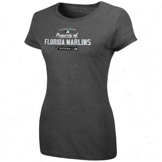 Majestic Florida Marlins Ladies Charcoal Property Of T-shirt