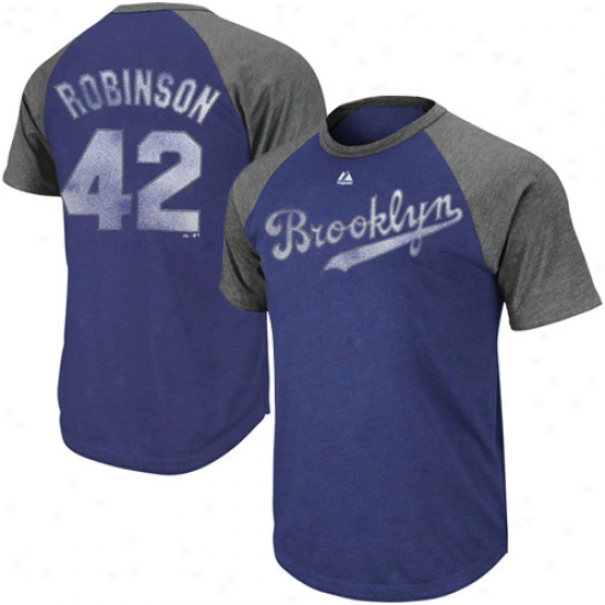 Majestic Jackie Robinson Brooklyn Dodgers #42 Legacy fO Champions Raglan T-shirt - Royal Blue-charcoal
