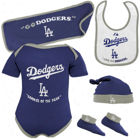 Majestic L.a. Dodgers Newborn Royal Blue Rookie Of The Year 5-piece Creeper Set