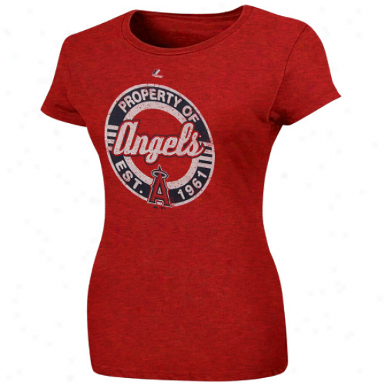 Majestic Los Angeles Angels Of Anaheim Ladies Retroized Heathered T-shirt - Red