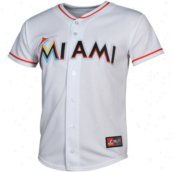 Majestic Miami Marlins Youth Replica Veil Jersey - White