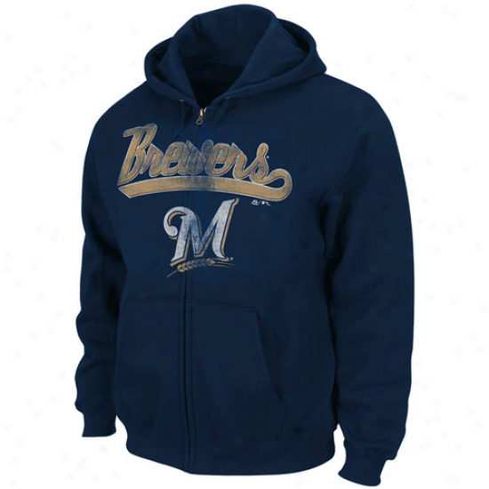 Majestic Milwaukee Brewers Ships of war Blue Big Club Full Zip Hoody Sweatshirt