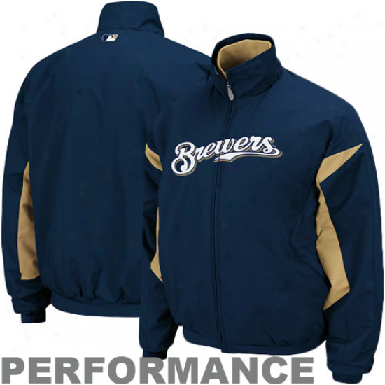 Majestic Milwaukee Brewers Youth Therma Mean Triple Peak Premier Jacket - Navy Blue