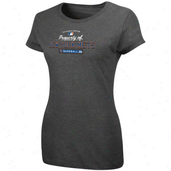 Majestic Starting a~ York Mets Ladies Charcoal Property Of T-shirt