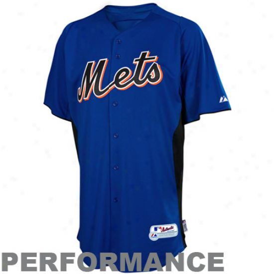 Majestic New York Mets Youth Battting Practice Performance Jersey - Royal Blue-black