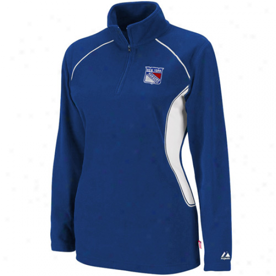 Majestic New York Rangers Ladiess Royal Blue Charged Up Quarter Zip Fleece Sweatshirt