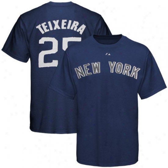 Majestic New York Yankees #25 Mark Teixeira Navy Blue Applique Premium T-shirt