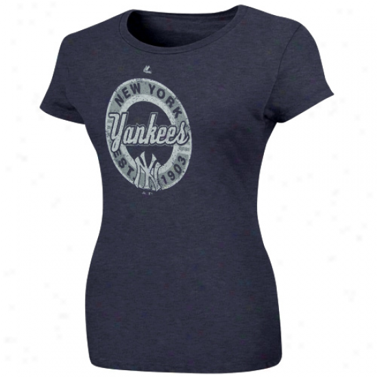 Majestic New York Yankees Ladies Retroized Heathered T-shirt - Navy Blue