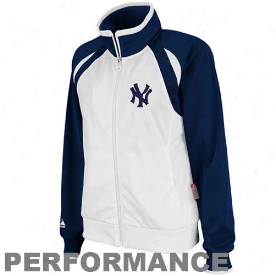 Majestic New York Yankees Ladies White-navy Blue Therma Base Full Zup Performance Track Jerkin