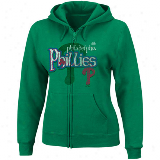 Majestic Philadelphia Phillies Ladies Kelly Green Celtic Catch Fulll Zip Hoody Swsatshirt