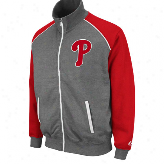 Majestic Philadelphia Phillies Fabulous Full Zip Track Jacket - Charcoal-red