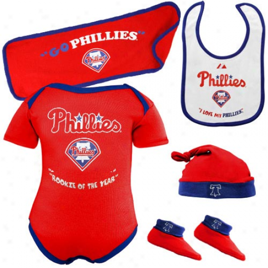 Majestic Philadelphia Phillies Newborj Red Rookie Of The Year 5-piece Creeper Set