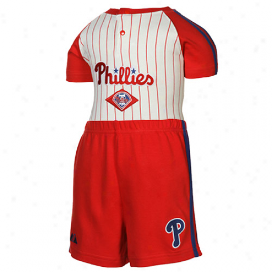 Majestic Philadelphia Phillies White Pinstripe-red Creeper & Shorts Set
