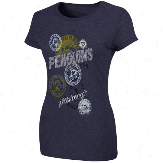 Majestic Pitteburgh Penguins Ladies Shut Loudly Play T-shirt - Navy Blue