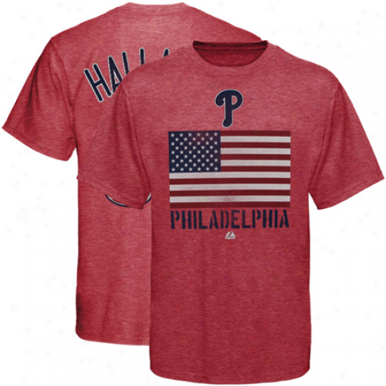 Majestic Roy Halladay Philadelphia Phillies #34 Red, White & Blue Player Heathsred T-shirt - Red