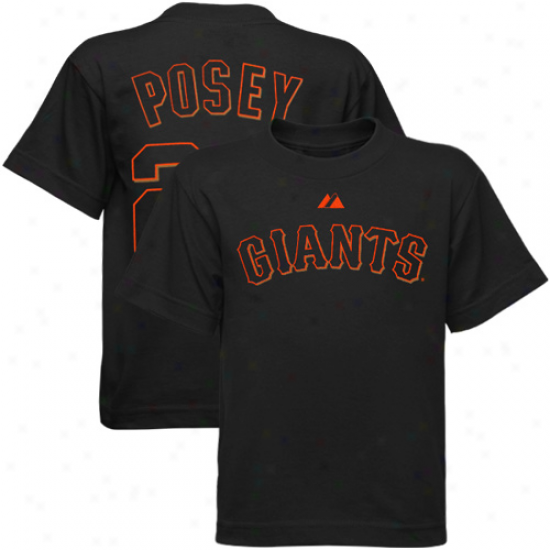 Majestic San Francisco Giants #28 Buster Posey Preschool Black Player T-shirt