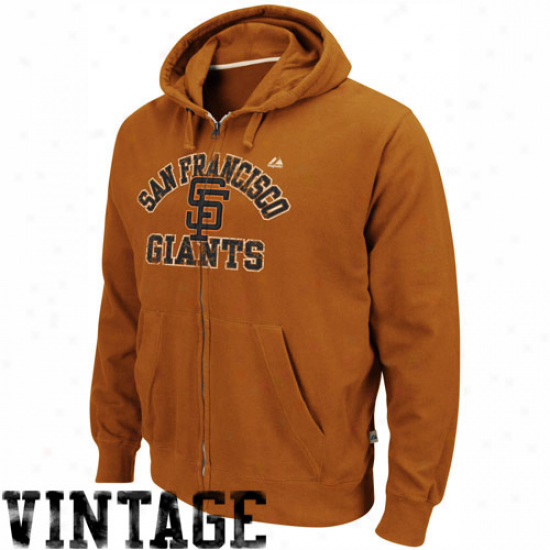 Majestc San Francisco Giants Orange Cooperstown Team Tradition Vintage Full Zip Hoodie Sweatshirt