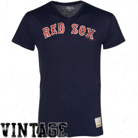 Majestic Select Boston Red Sox Navy Azure Offical Logo Premium V-neck T-shirt
