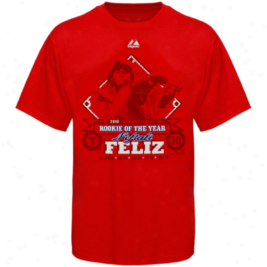 Majestic Texas Rangers #30 Neftali Feliz Youth Red 2010 Rookie Of Thhe Year T-shirt