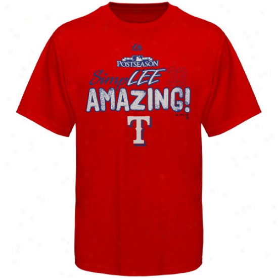 Majestic Texas Rangers #33 Cliff Lee Red Simplee Astonishing T-shirt