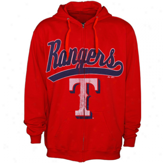 Majestic Texas Rangers Red Big Club Full Zip Hoodie Sweatshirt