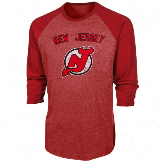 Majestic Threada New Jersey Devils Team Logo Three-quarter Sleeve Premium Raglan T-shirt - Red