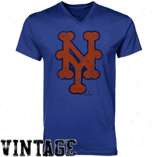 Majestic Threaads New York Mets Cooperstown V-neck T-shirt - Royal Blue