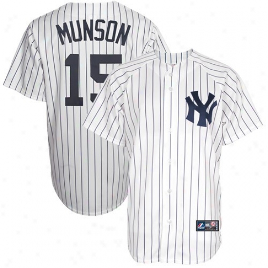 Majestic Thurmon Munson Just discovered York Yankees Cooperstown Baseball Jersey #15 White Pinstripe