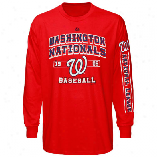 Majestic Wahsington Nationals Past Time Original Long Sleeve T-shirt - Red