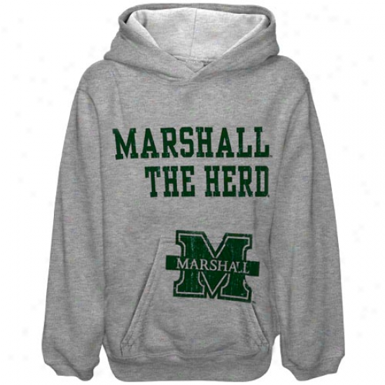 Marshall Thunndering Herd Youth Ash Stacked Hoody Sweatshirt