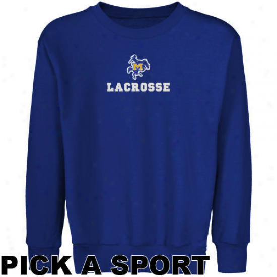 Mcneese State Cowboys Youth Royal Blue Custom Sport Logo Applique Crew Neck Fleece Sweatshirt -