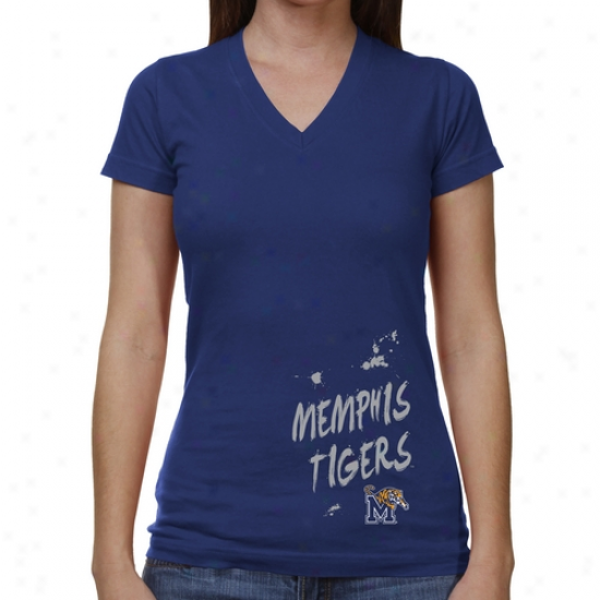 Memphis Tigers Ladies Paint Strokes V-neck T-shirt - Royal Blue