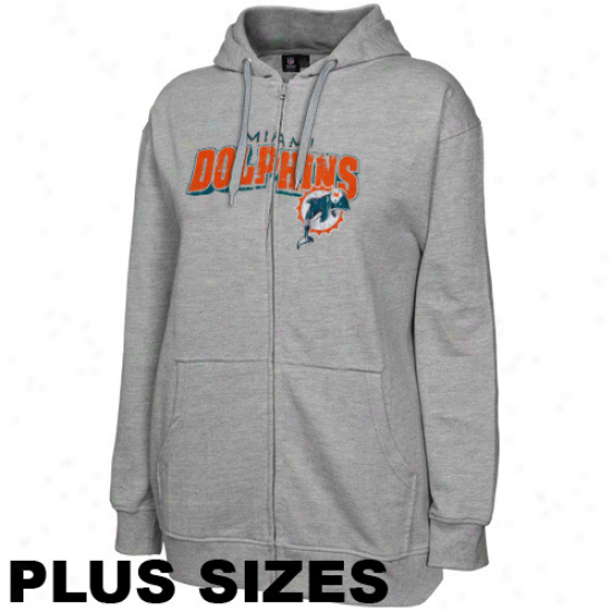 Miami Dolphins Ladies Ash Football Classic Iii Plus Sizes Full Zip Hoodie Sweatshirt