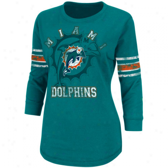 Miami Dolphins Ladi3s Victory Is Sweet Three-quarter Sleeve Premium T-shirt - Aqua