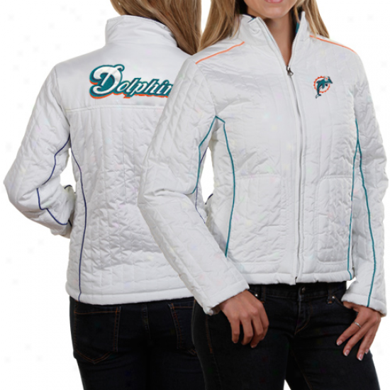 Miami Dolphins Ladies White Quilted Full Zip Jacket -