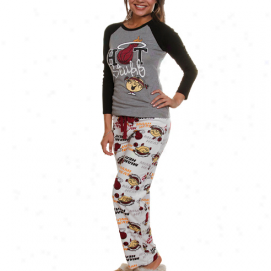 Miami Heat Ladies Gray-white Little Miss Nba 2-piece Pajama Set