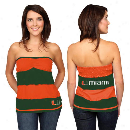 Miami Hurricanes Ladies Green-orange Striped Rebound Tube Top