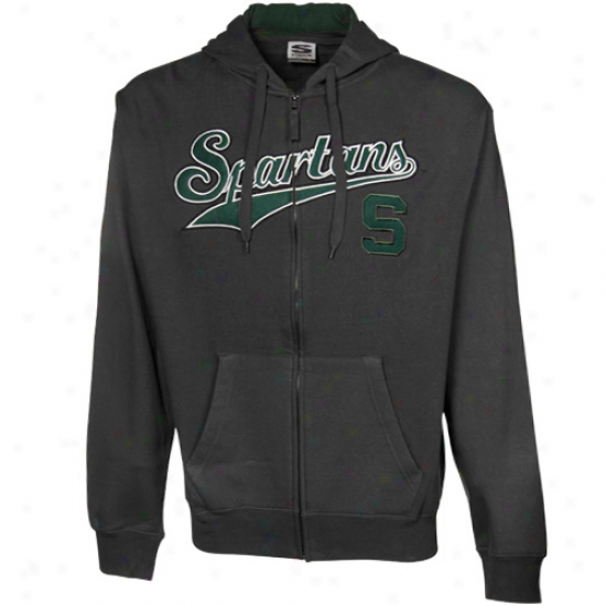 Michigan State Spartans Charcoal Felt Script Full Zkp Hoody Sweatshirt