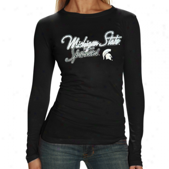 Michigan State Spartans Ladies Black Iriedscent Foil Long Sleeve Tissue T-shirt