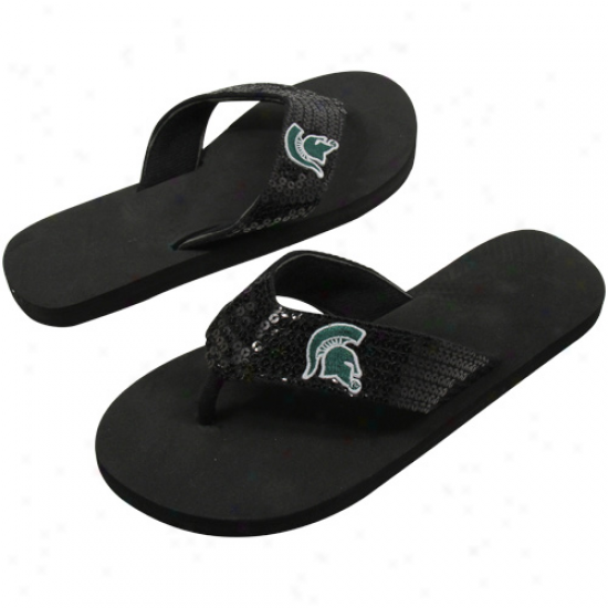 Michigan State Spartans Ladies Black Sequin Strap Flip Flops