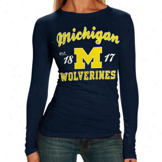 Michigan Wolverines Ladies Ships of war Dismal Distressed University Long Sleeve Tissue T-shirt