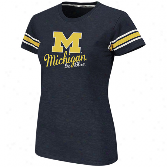 Michigan Wolverines Women's Backspin Company Slub T-shirt - Navy Blue