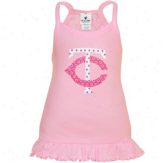 Minnesota Twins Toddler Girls Pink Ruffle Logo Tunic Tank Top