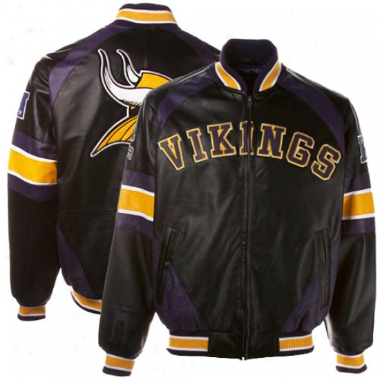 Minnesota Vikings Black-purple Elite Varsity Filled Zip Leather Jacket